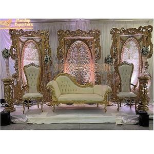 Conjunto de muebles italianos de escenario de boda real, conjunto de sofá tallado en oro y blanco, para boda india - Product Image 1