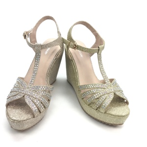 Sandales à semelles compensées pour femmes, chaussures confortables, à paillettes, talons hauts épais, à bretelles, à la mode, nouvelle collection - Product Image 1