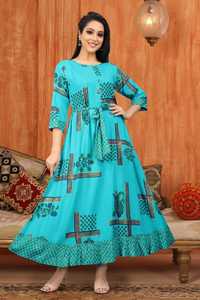 นักออกแบบคุณภาพสูงของอินเดียพิมพ์ลายยาวผ้าฝ้ายสีชมพูชุด Kurti kurta สําหรับสุภาพสตรีคอลเลกชันล่าสุด - Product Image 4