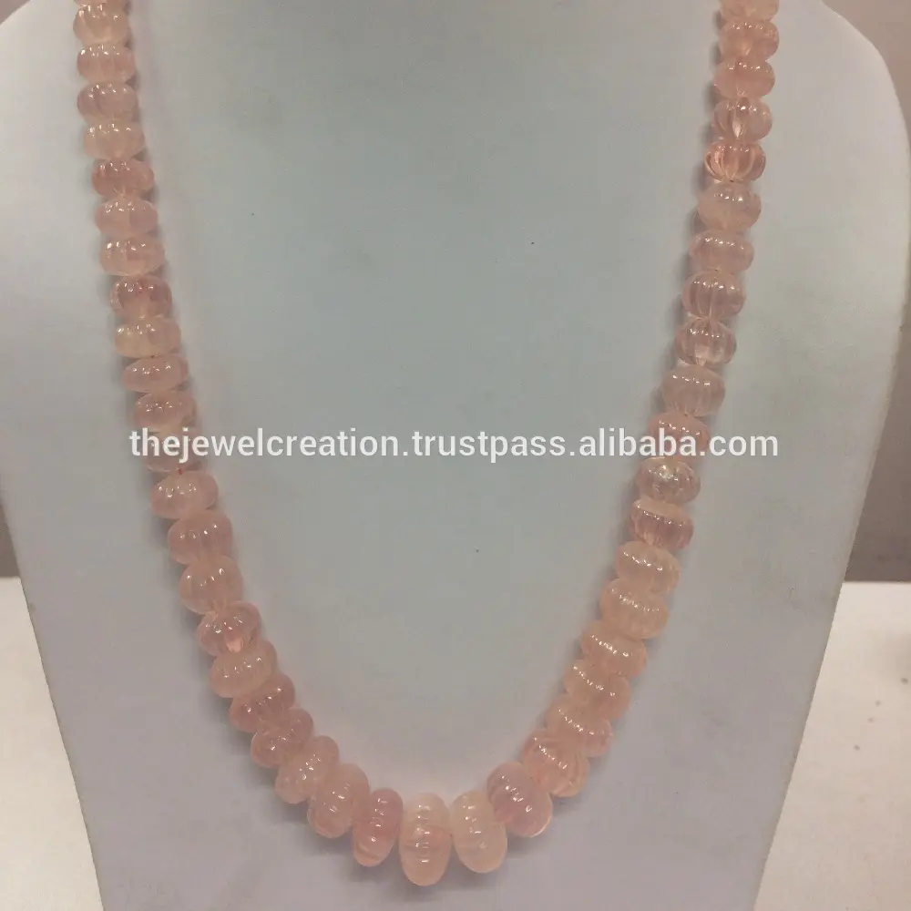 Natural Rose Quartz Pumpkin Melon Shape Carving Gemstone Beads Necklace Semi Precious Stone For Jewelry Making Online Alibaba