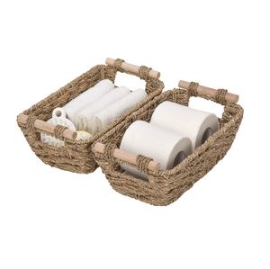 Panier de rangement pour placards de salle de bain, corbeille tressée avec poignées, vente en gros, livraison gratuite - Product Image 1