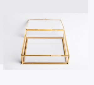 Gold Metal Glass Jewelry Storage <b>Box</b> With Lid 1-3L Capacity - Product Image 1