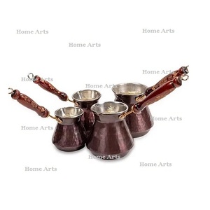 Copper Hammered Coffee Pot With <b>Wooden</b> Handle Set Of Four Different Size <b>Tea</b> Pot <b>For</b> Kitchen Accessories - Product Image 5