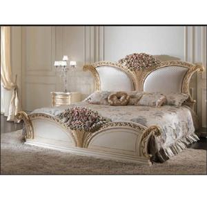 Magnificent <b>White</b> Gold Finish Bed and <b>Nightstands</b> Elegant Teak Wooden Carved Butterfly Style Bed Stylish Cheap Price Queen Bed - Product Image 1