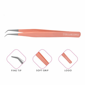 Professional Eyelash Volume Str Angle 6mm 45deg Tweezer Tip Satin and Orange with Your Company Logo, New Arrival Eyelash Tweezer - Product Image 1