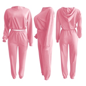 Conjunto de tops activos personalizados para mujer al por mayor, Sudadera con capucha y pantalones de chándal recortados de gran tamaño para entrenar - Product Image 6