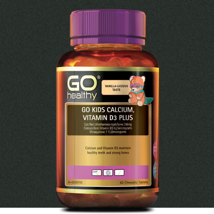 Здоровый детский кальций витамин D3 PLUS - 60 жевательные таблетки-здоровые зубы сильные кости-Сделано в Новой Зеландии