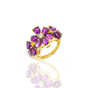 Amethyst Multi Gemstone Designer Pave Gold Plated 925 Sterling Silver <b>Ring</b> Jewelry - Product Image 4