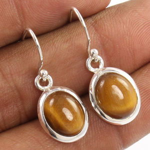 สินค้าขายดีตามธรรมชาติทำด้วยมือพลอยตาเสือ-ตาทรงรี925เหลี่ยมเพชรพลอยเงินแท้ต่างหูของขวัญสำหรับเธอ - Product Image 2