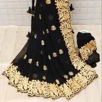 Одежда для вечеринки, Шелковое Сари с дизайнерской блузкой из материала сурат, болливудское индийское сари с блузкой, оптовая продажа, сари черного цвета