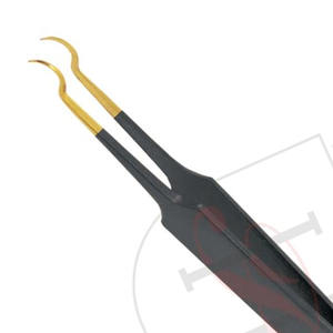 Pinzas para extensión de pestañas de medio volumen, Punta dorada y negra, extensión de pestañas de acero inoxidable, pinzas semiredondas - Product Image 3