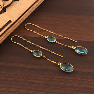 Pendientes de aro plata de primera ley con forma de aguja para mujer, aretes pequeños, plata esterlina, Circonia cúbica, zirconia, circonita, zirconita, zirconita, color azul suizo - Product Image 4