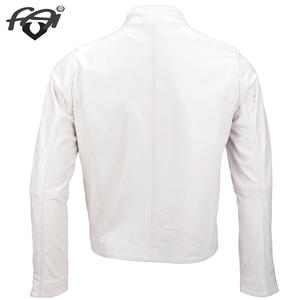 Winter White <b>Men's</b> High Quality Genuine <b>Leather</b> <b>Jackets</b> Casual Stand Collar Customized Shell Coated OEM Service 1pcs - Product Image 3