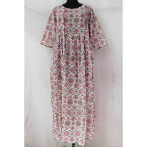 เดรสทูนิคแขนยาวผ้าฝ้ายทำมือสำหรับผู้หญิงเสื้อคลุมหลวมพิมพ์ลายวินเทจสามารถซักได้ - Product Image 1