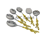 Set alat makan rumah desain terbaru alat makan baja tahan karat kualitas prima Set alat makan dengan logam kuningan menangani Set alat makan sendok garpu
