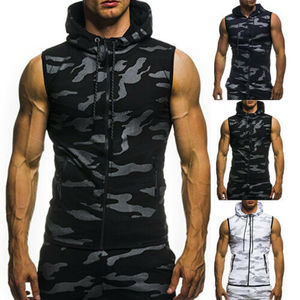 Débardeur de sport à capuche sans manches en molleton solide respirant à séchage rapide pour hommes, jogging, entraînement, été, coton lourd - Product Image 6