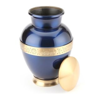 Urna Funeraria de Metal Grabada a Mano Azul de Primera Calidad, Estilo Americano, Decoración Moderna, Gran Precisión, Artículos Funerarios - Product Image 1
