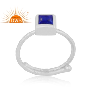 Bague de pierre précieuse Lapis Lazuli naturelle, anneau de fiançailles, vente en gros, en argent et bleu, 1 pièce - Product Image 2