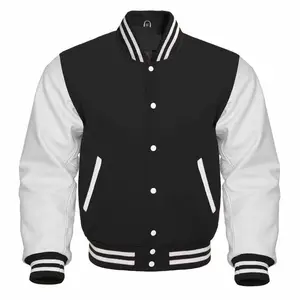 Veste de Baseball pour hommes, sweat-shirt en laine, manches en cuir, multicolore 2 rayures côtelé, lettre, vente en gros,