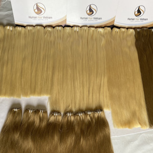 Gros haute qualité 100% russe vierge cuticule aligné remy blonde cheveux humains double dessiné main liée trame extensions de cheveux - Product Image 2