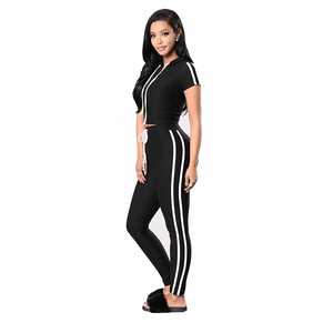 Best Quality Women's Tracksuits With Stripes Design Black Color With Customized Logo - Product Image 2