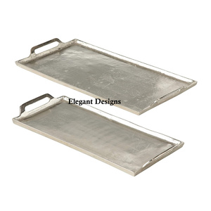 Plateau de service de luxe en aluminium, plateau de Table traditionnel de styliste fait à la main, de forme ronde martelée, vente en gros - Product Image 6