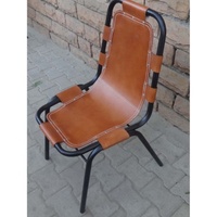 Chaise de salle à manger industrielle vintage rétro en cuir de chèvre véritable avec structure métallique, empilable, couleur marron, pour la maison ou la salle à manger de style safari