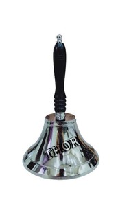 Wooden Handle Aluminum <b>Hand</b> <b>Bells</b> Brass Metal Finish School Dinner Time Model for Home Decor <b>Music</b> Theme Pub Last Metal Crafts - Product Image 2