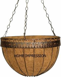 Jardinière suspendue en fer forgé et rotin, forme ronde, aspect moderne et élégant, en fibre de coco, pour pots et jardinières de jardin - Product Image 4