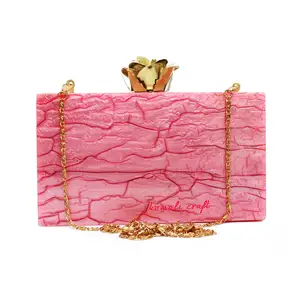 Pink Textured Metall harz Box Clutch Bag Acryl kunden spezifische Designs erhältlich