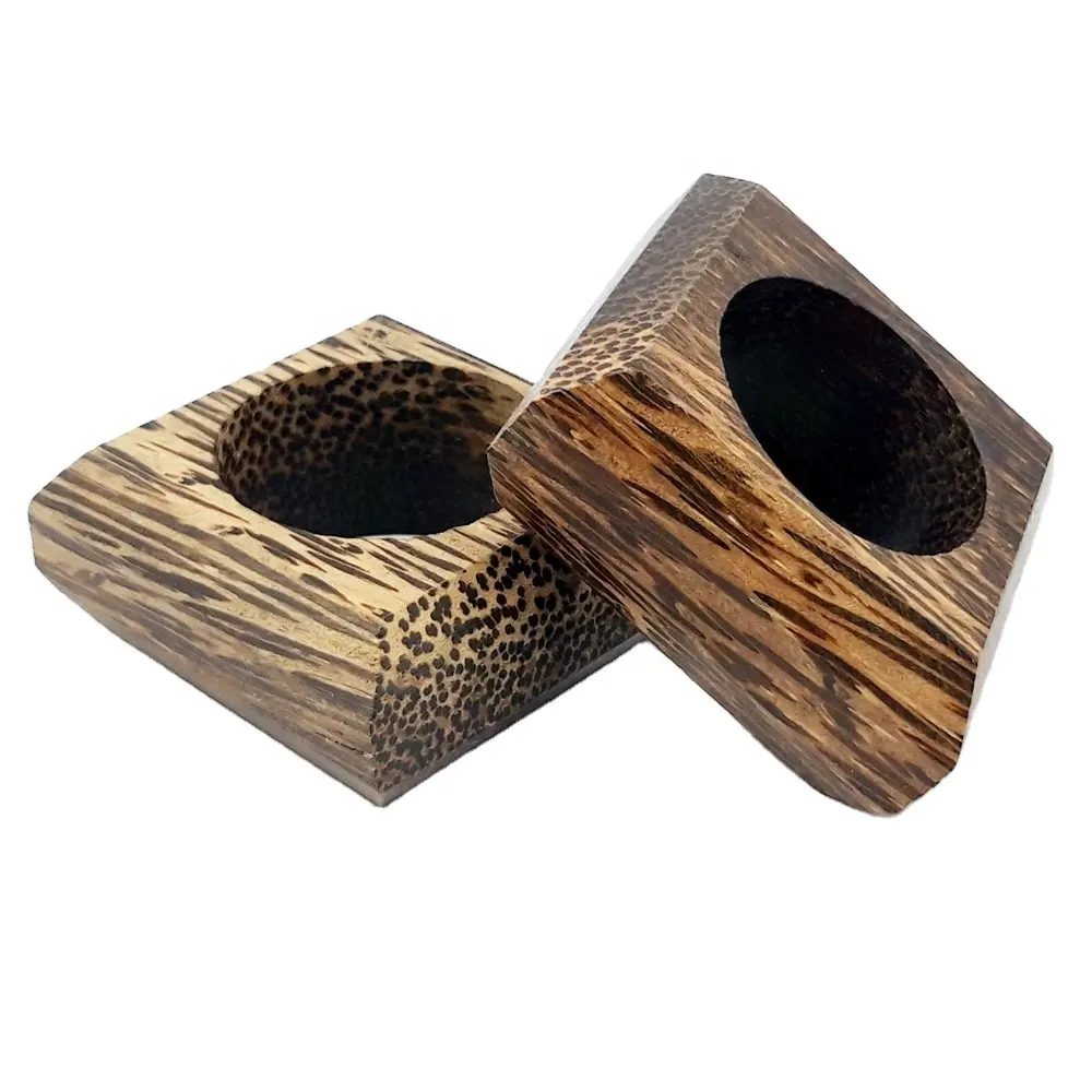 Pemegang serbet kayu palem cincin bentuk persegi diproduksi dan pemasok dari India cincin serbet dekoratif untuk pesta