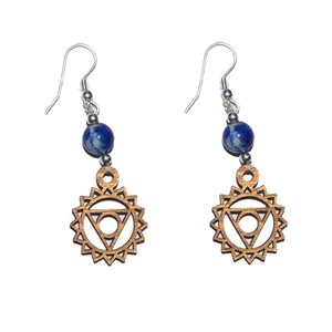 Pierres précieuses Chakra de La Gorge Symbole Boucle D'oreille - Product Image 1
