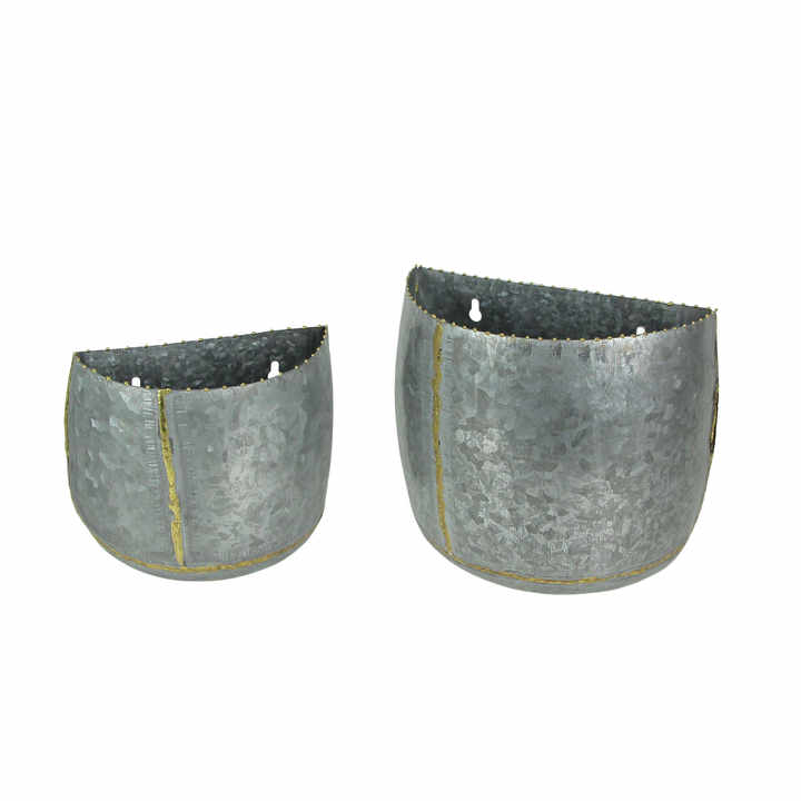 Set of 3 Galvanized Hanging Wall Planters in Metal with Hooks Perfect for Home Garden and Outdoor Wall Decoration