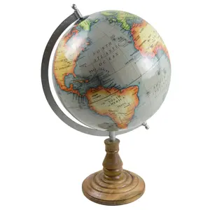 Wooden Base World Map With Stand Rough Finishing Table Decor Globe For Office Lab And School Designs Geography Model