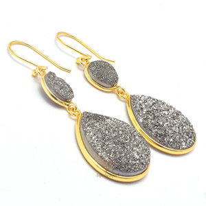 Gorgeous 925 Sterling Silver Dangle Earrings 18K Gold Plated <b>Titanium</b> Druzy Gemstone for Parties Gifts Wholesale Wedding - Product Image 2