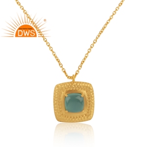 จี้พลอยคาลซิโดนีสีน้ำสร้อยคอเงินสเตอร์ลิงชุบทองคอลเลกชันคลาสสิก - Product Image 2