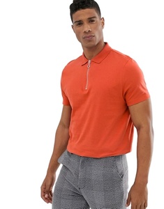 Wholesale Fashion Blank <b>Orange</b> <b>Polo</b> Neck with Zipper Short Sleeves Breathable T-Shirt - Product Image 1