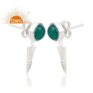 แข็ง 925 เงินสเตอร์ลิงสตั๊ดเครื่องประดับต่างหูสองทางนิลเขียวอัญมณี DropEarrings ผู้ผลิตเครื่องประดับ - Product Image 2