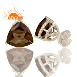 Trillion Smoky Quartz Gemstone Cut Girls <b>Stud</b> <b>Earrings</b> For Party Wholesale <b>Fine</b> Silver Jewelry Classic Collection - Product Image 3