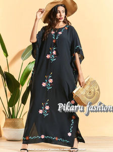 Vestido holgado informal de playa para mujer, caftán bohemio bordado, traje de baño con borlas decorativas - Product Image 5