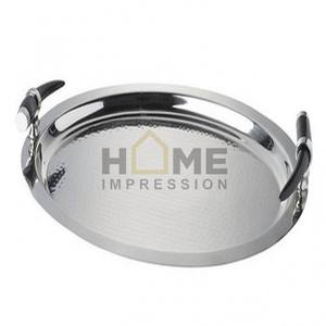 En laiton Fleur Feuille Poignées Martelé Plateau de Service - Product Image 4