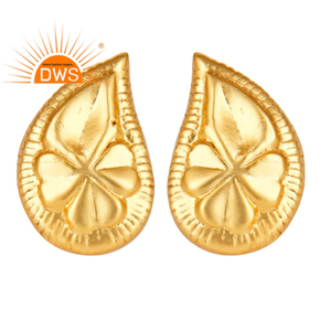 Flower Design 14k Yellow Gold Plated <b>Brass</b> Stud Earrings Wholesale Fashion Jewelry Classic Collection - Product Image 1