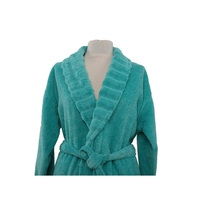 Promoción de 30 Días, Mejor Precio, Bata de Baño Azul para Mujer con Cuello en V y Manga Larga, Cintura Elástica, 100% Algodón, Teñido en Prenda