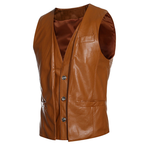 High Quality Men Biker Waistcoat Male V-Neck Sleeveless Motorcycle Vest Genuine Leather Vest For Men's - Product Image 1