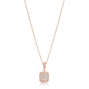 Rectangle Mix Cut Zircon Stone Charm <b>Necklace</b> Wholesale 925 <b>Sterling</b> <b>Silver</b> for Woman Jewelry - Product Image 5