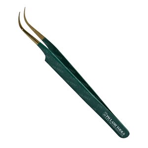 แหนบสเตนเลสพร้อมปลายโค้งสำหรับต่อขนตา,แหนบต่อขนตาสีทองและสีเขียวพร้อมโลโก้ของคุณเอง - Product Image 3