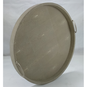 Plateau hexagonal DAPHOCO en laiton avec poignée en bambou imitation shagreen, modèle 037, prix usine 0,51x0,51x0,075 - Product Image 6