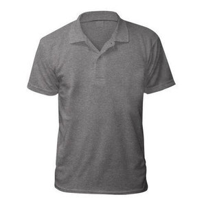Meilleur prix Chemise à col polo à manches courtes de style décontracté pour homme 100% coton gris uni anti-rides tricoté écologique - Product Image 5