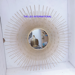 Nhôm Kim Loại Đúc Mạ Vàng Lá Hình Dạng Màu Đỏ Thạch Thủ Công Pha Lê Đính Cườm Tường Gương 20x1x20 Inch Trang Trí - Product Image 2