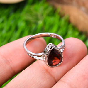92,5 de plata de ley 2,3 Natural de gramo rojo granate anillo de piedra natal de enero en forma de pera de piedras preciosas joyería de las mujeres - Product Image 3